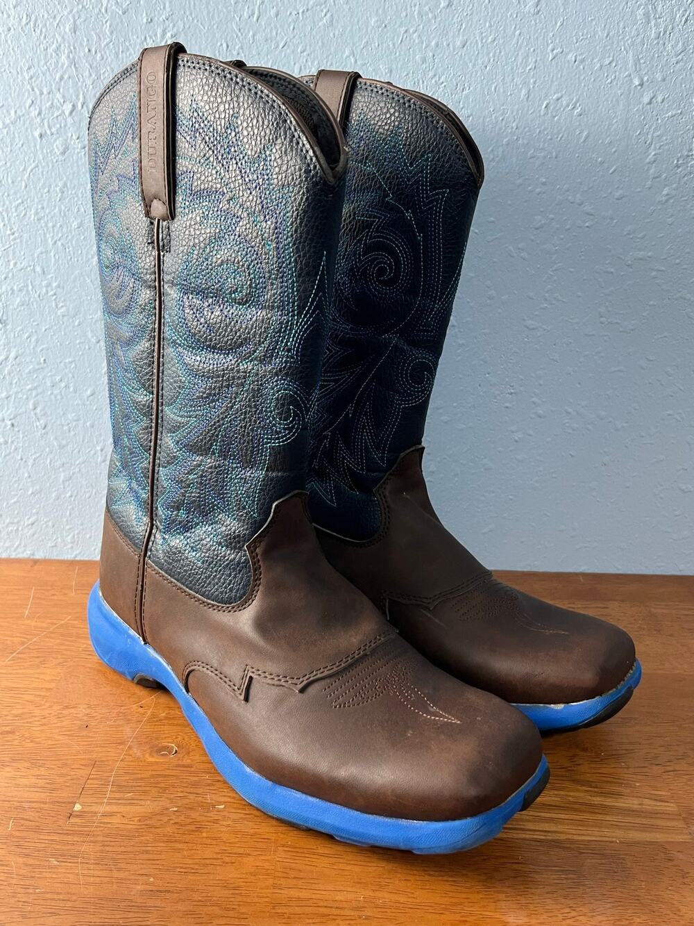 Durango Rebel Pro Western Cowboy Work Boots Men’s Size 8 Brown Blue Leather